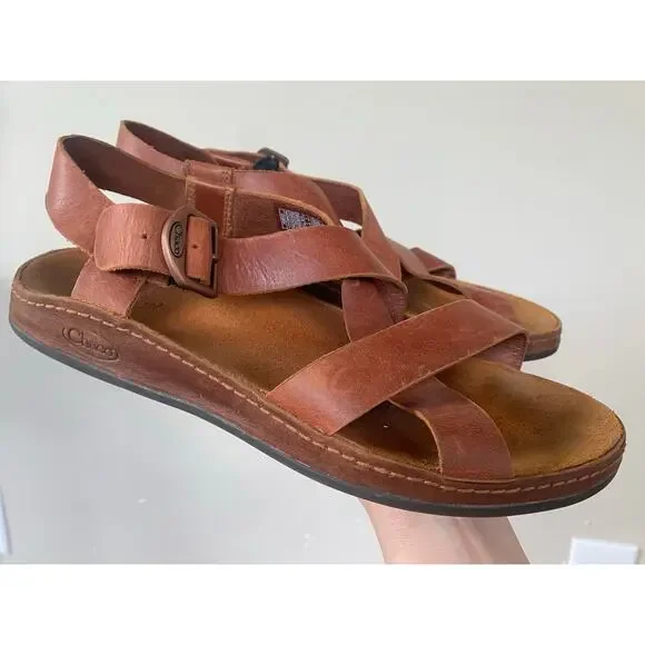 Chaco Shoes Chaco Wayfarer Leather Sandals In Rust Womens